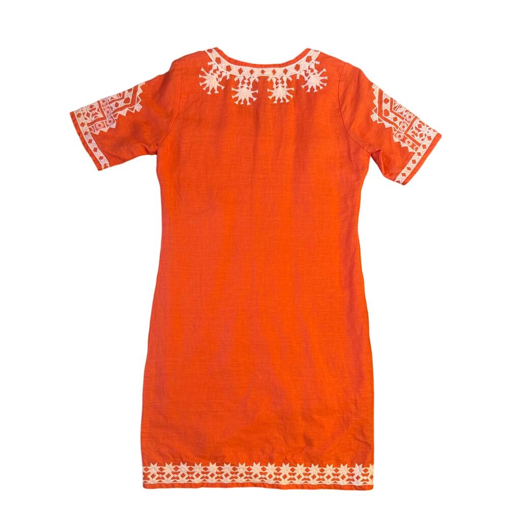 Roberta Roller Rabbit Dress 100% Linen Embroidered Short Sleeve Orange Size XS - Picture 2 of 12